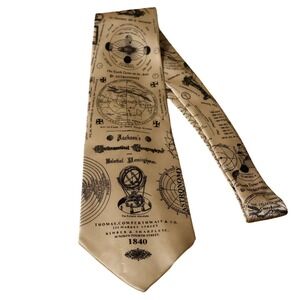 Museum Artifacts Astronomy Celestial Map Necktie Mens Silk Cream Vintage 90s